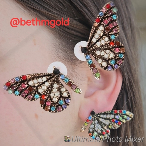 Butterfly Wings Rhinestone Stud Earrings Multi-color - Picture 16 of 17